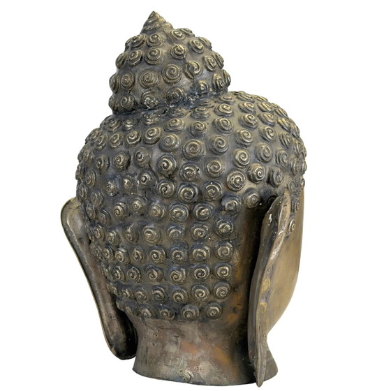 Bronze Buddha Head in Shan Style – Hand-cast Sculpture 31 cm (photo 4 of 11)
