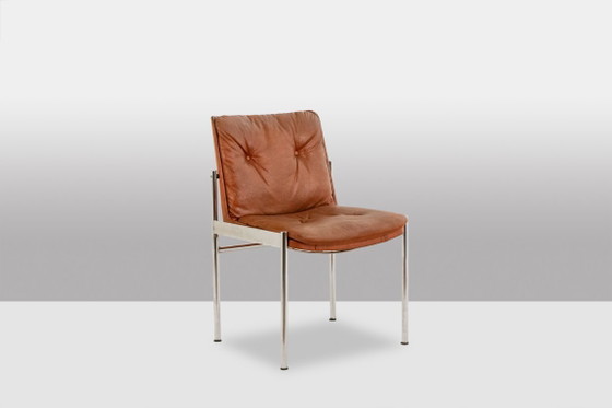 Image 1 of Set aus 6 Stühlen aus Leder und verchromtem Metall, 1970er Jahre