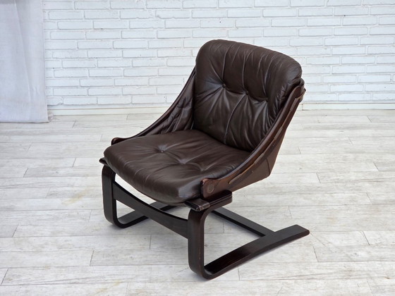 Image 1 of 1970s, Swedish design by Åke Fribytter, armchair, furniture leather.