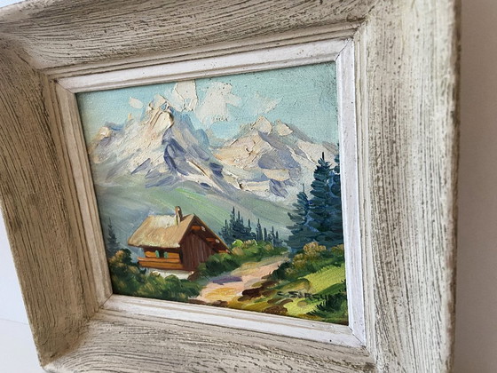 Image 1 of Dipinto ad olio d'epoca su pannello firmato CLAUDE SARGUE Paesaggio montano