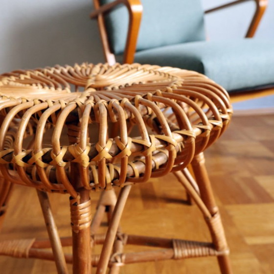 Image 1 of ❤️Vintage rotan krukje, cultureel meubilair uit de DDR, midden van de 20e eeuw
