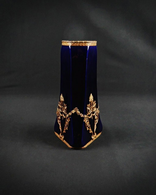 Cobalt blue Limoges porcelain vase & gilded bronze Napoleon III period