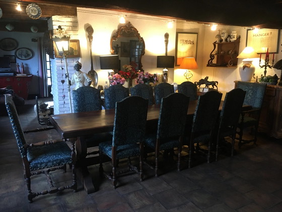 Tavolo da monastero + 9 sedie e 2 poltrone Luigi XIII in rovere., Tavoli da pranzo (foto 15 di 20)