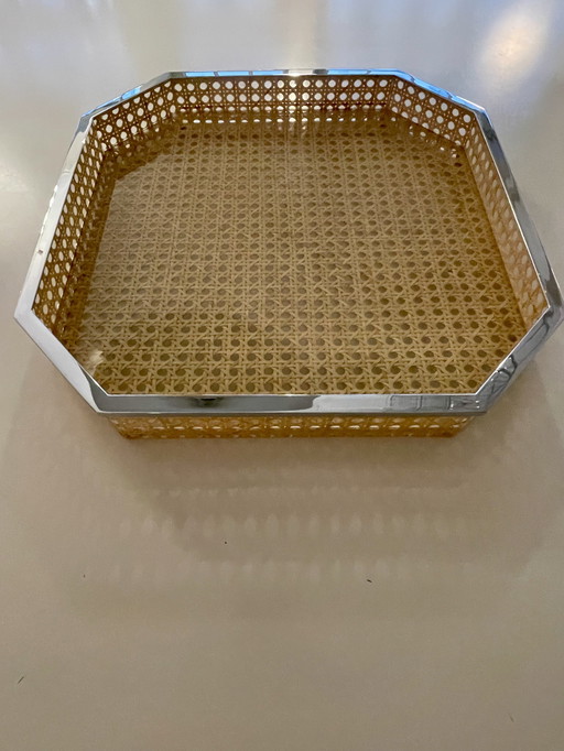 Plexiglas rieten dienblad GabriellaCrespi Italië jaren 70