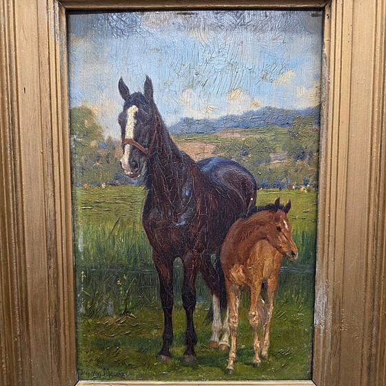 Image 1 of Jean van Marcke de Lummen painting mare with foal