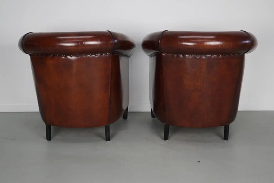 Image 1 of Poltrone club olandesi vintage in pelle color cognac, set da 2
