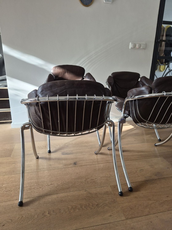 4 x Gastone Rinaldi Modell Lynn, rima, Sessel, Leder, Chrom, Braun (Foto 4 von 7)