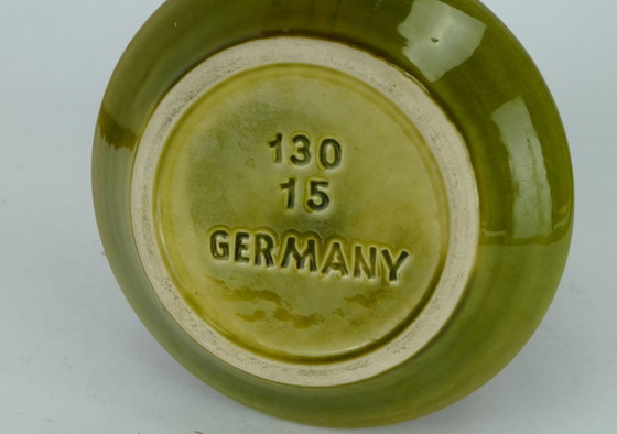 Image 1 of vintage mid century fohr keramik VASE model 130 15 olive green with stripe pattern