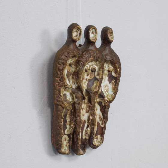 Image 1 of Brutalist Ceramic Wall Relief with Three Figures, Signed AR, 1970s
