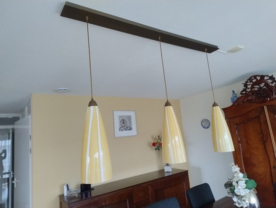 Image 1 of Ilu Di Vetro Zebra hanglampen 3x geel/wit gestreept