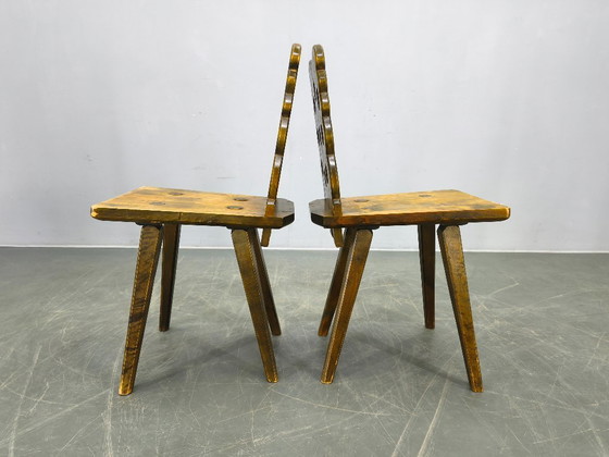 Image 1 of Set of 3 Brutalist Wooden Chairs, Czechoslovakia, 1950s