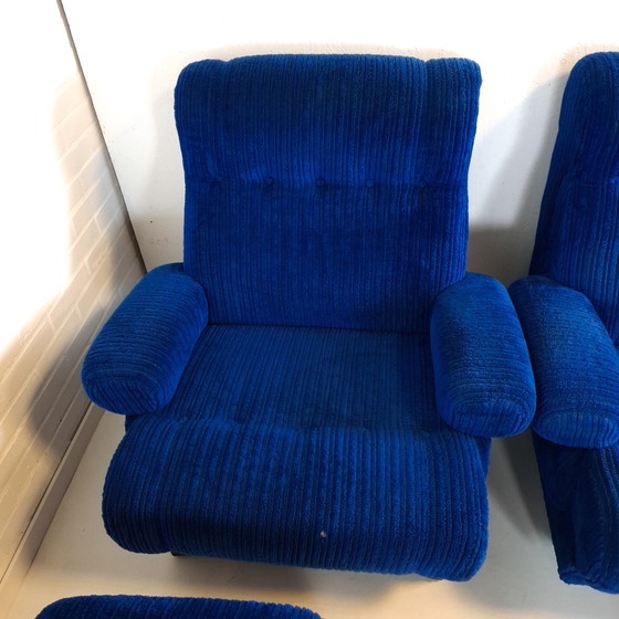 Image 1 of Canapé modulable vintage 6 pièces en velours côtelé bleu roi