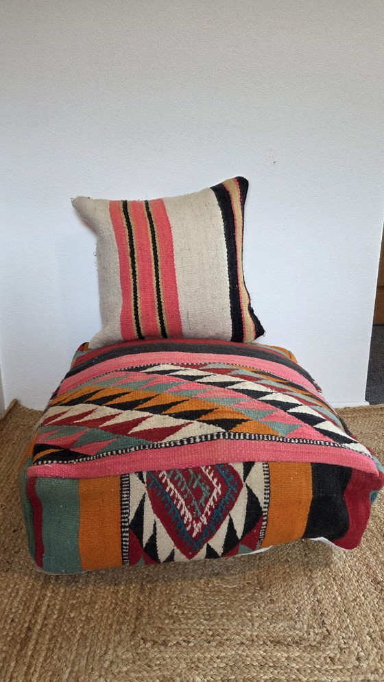 Image 1 of Vintage Kilim pouf set, Moroccan flooring