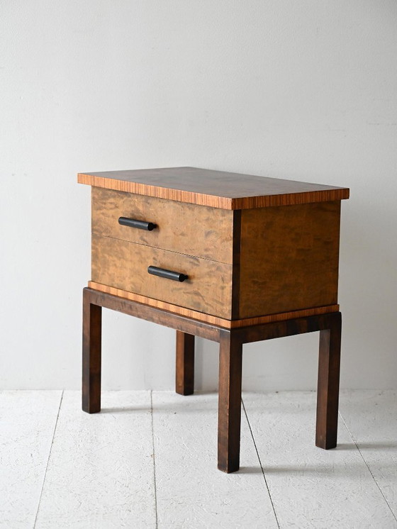 Image 1 of 1930s Scandinavian Art Deco Nightstand in Burl Wood