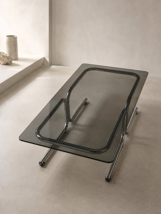 Bauhaus 70s Smoked Coffee Table Perfect Condition – Glass, Metal (photo 3 of 5)