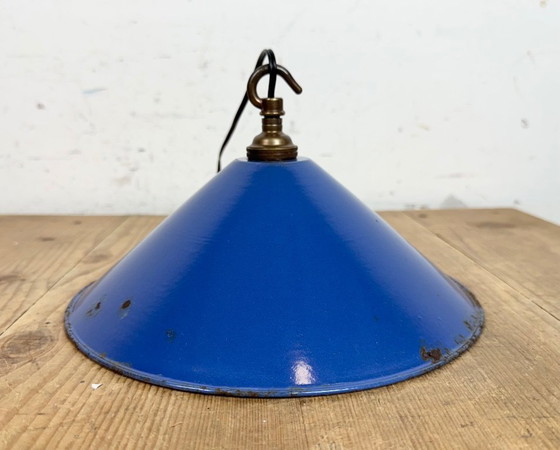 Image 1 of Lampada a sospensione industriale in smalto blu, anni '50