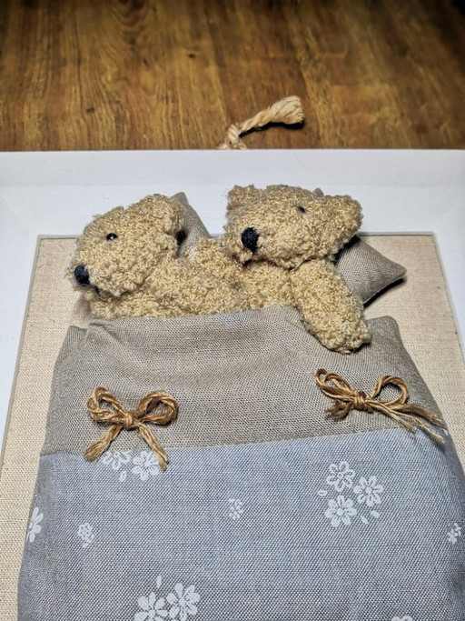 Vintage welterustenlijst / Teddybeer onder de dekens / jaren 90