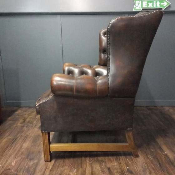 Ooorfauteuil of Wingchair Vintage George III Stijl – Wood, Leather (photo 3 of 14)