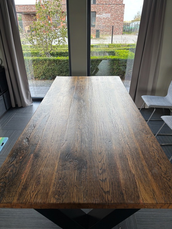 Robust oak tabletop made from old floorboards, Dining tables, Wood, Brown (photo 2 of 6)