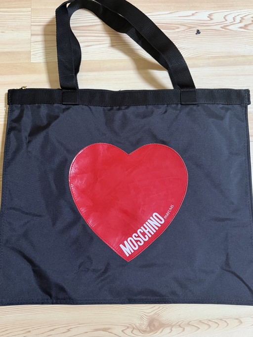 Moschino Beach Bag/Shopper Black With Red Heart – NEW – schoudertassen, Nylon
