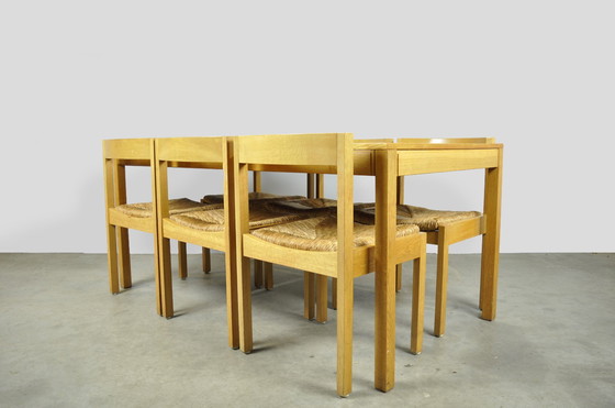 Image 1 of Chaises de salle à manger vintage en chêne et osier en DUTCH DESIGN (6) par Gerard Geytenbeek, 1960s