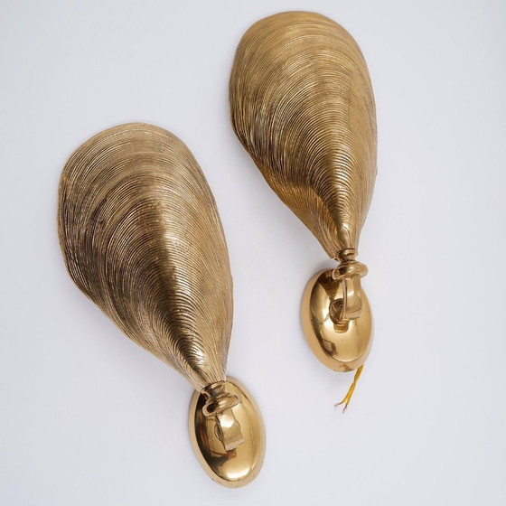 Image 1 of Par de apliques de concha de mejillón de bronce de Maison Jansen - década de 1970 (2 pares disponibles)