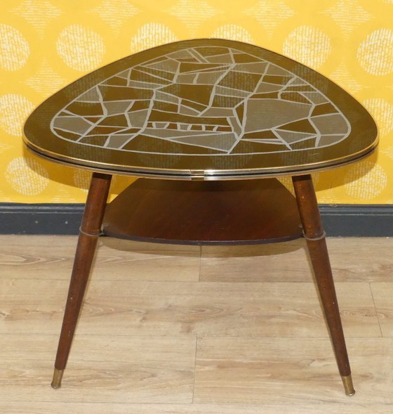 Image 1 of fifties cocktailtafel stijlvol zwart MOSAIC glazen blad 50s salontafel fifties retro vintage niertafel 60s sixties
