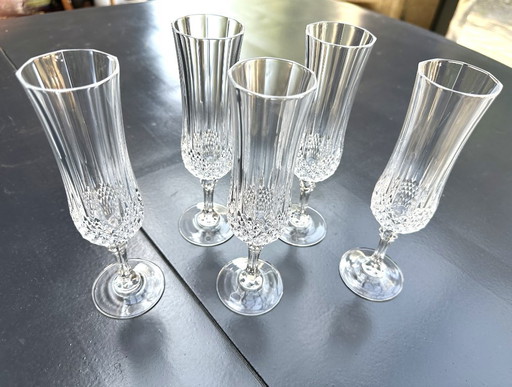 5 Cristal d'Arques Lonchamp Vintage champagne flutes
