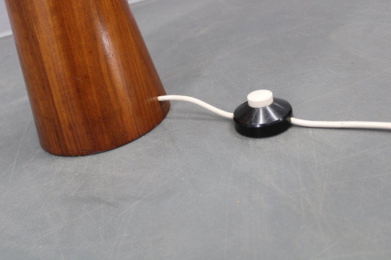 Image 1 of 1960s Parker Knoll Wooden Table Lamp with wicker shade, Britain