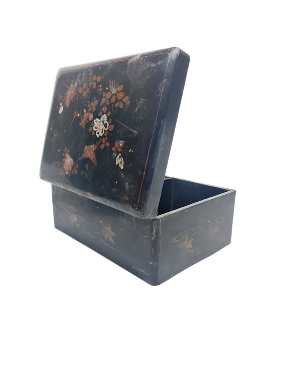 Boîte japonaise en laque vintage, années 1920, Objets déco, Bois, Noir (photo 9 sur 14)