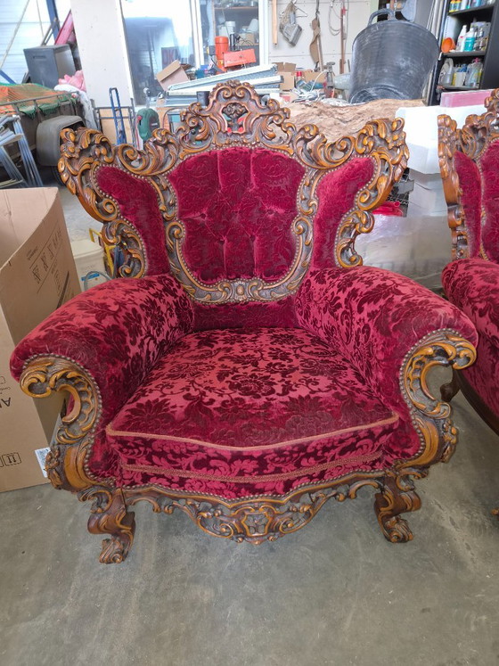 2 Baroque Throne Armchairs – Velvet, Wood (photo 2 of 10)