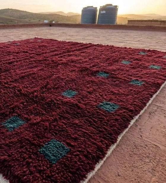 Moroccan Berber rug burgundy 300x200 cm – blue-green geometric patterns – Rugs & carpets, Wool, Cotton (photo 4 of 6)