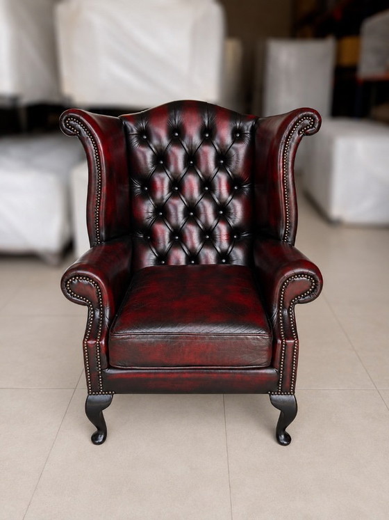 Ossenbloedrode Chesterfield 4-zitsbank met oorfauteuil – 3-5 zitsbanken, Leather (photo 8 of 10)