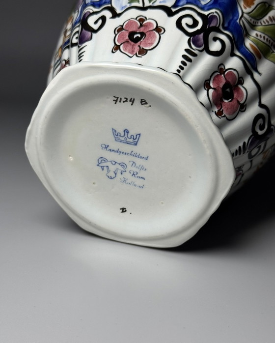 Image 1 of Hand-Painted Polychrome Delft Faience Vase Plateelbakkerij RAM, Arnhem, Netherlands