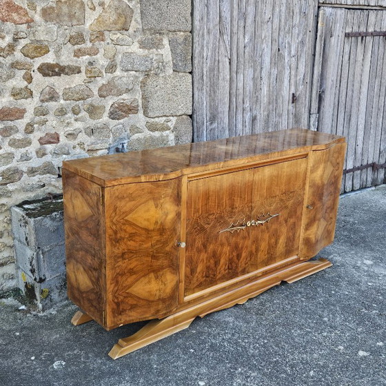 Image 1 of Buffet Art Déco français - Bois d'orme ronce brillant - Années 20