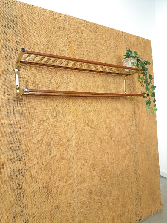 Image 1 of Gold Color Wall Shelf Wall Rack From Sweden With Teak No.5