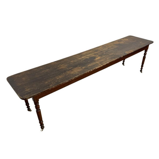 Image 1 of 3-meter long antique serving table – console table on porcelain wheels