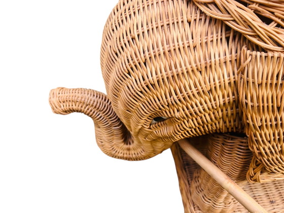 Image 1 of Vintage rieten grote olifant jaren 60 plantentafeltje / bijzettafeltje 