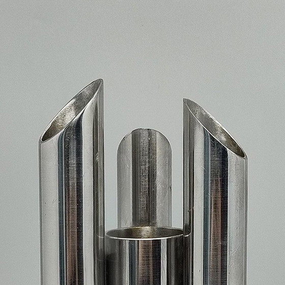Image 1 of 1970s Vintage Italian Space Age Stainless Steel Tubular Sculptural Vase