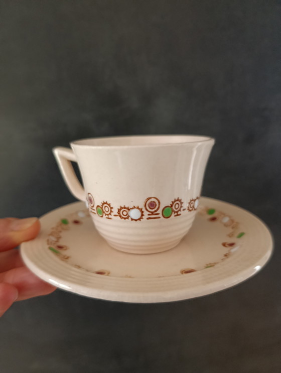 Image 1 of 6 Art Deco cups and saucers, 1930s, Betty model from Longwy - France