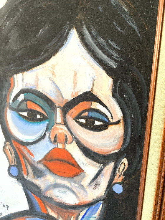 Acrylic painting on panel 'Paris Girl' - Signed '07, Paintings & Drawings, Other, Multi Color (photo 5 of 5)