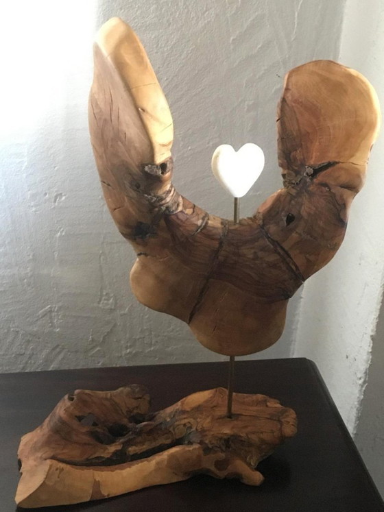 Wooden Sculpture with Heart, Organic Style, named "Heart's Refuge", Metal, Brown, Organic Modern (photo 8 of 12)