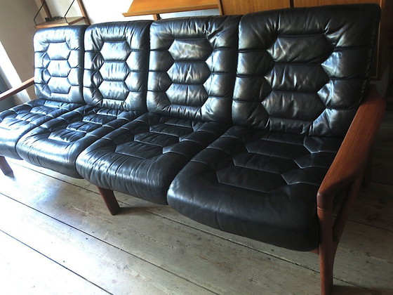 Image 1 of Danish 4-Seater Sofa with Leather Upholstery 244cm, 1960s