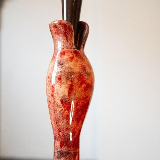 Oiseau Vloerlamp in gelakt rood geitenperkament van Aldo Tura, Italië, jaren 50 – Vloerlampen, Wood, Design (photo 13 of 19)