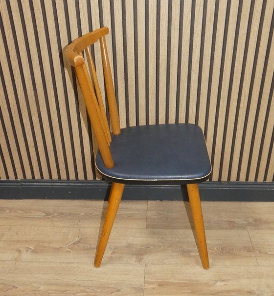 Image 1 of Chaise des années 50 chaise à barreaux Tacke fifties chaise de cuisine en bois bleu rockabilly