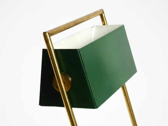 Image 1 of Original large 1960s Temde table lamp with a brass frame, teak base, and green lampshade