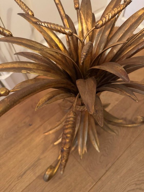 Hollywood Regency Side tables with golden grain motif, Metal, Glass (photo 6 of 10)