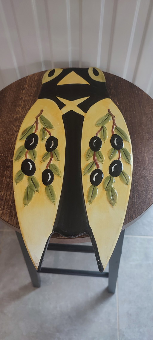 Ceramic cicada trivet signed NEM