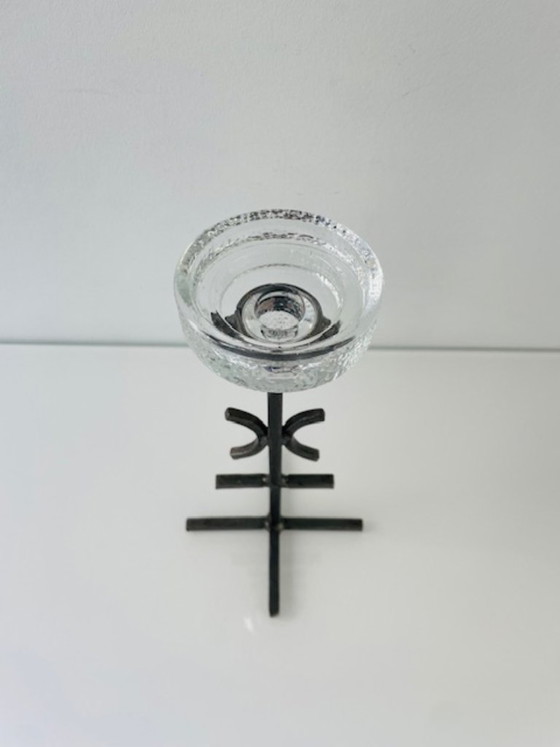 Image 1 of Rare vintage Brutalist candlestick – wrought iron & glass