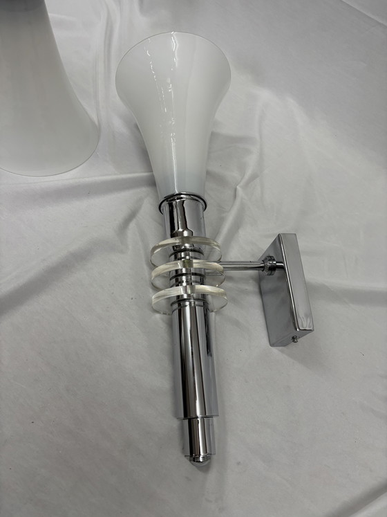 Image 1 of Set van 2 Vintage Art Deco Wandlampen Chroom & Glas Jaren 80